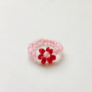 Handmade Beaded Pink and Red Flower Ring